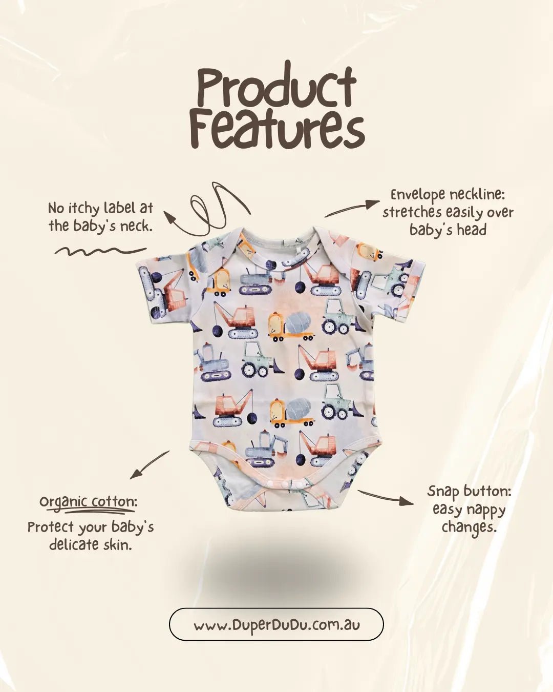 Constructions, Organic Baby Onesie - Duper DuDu