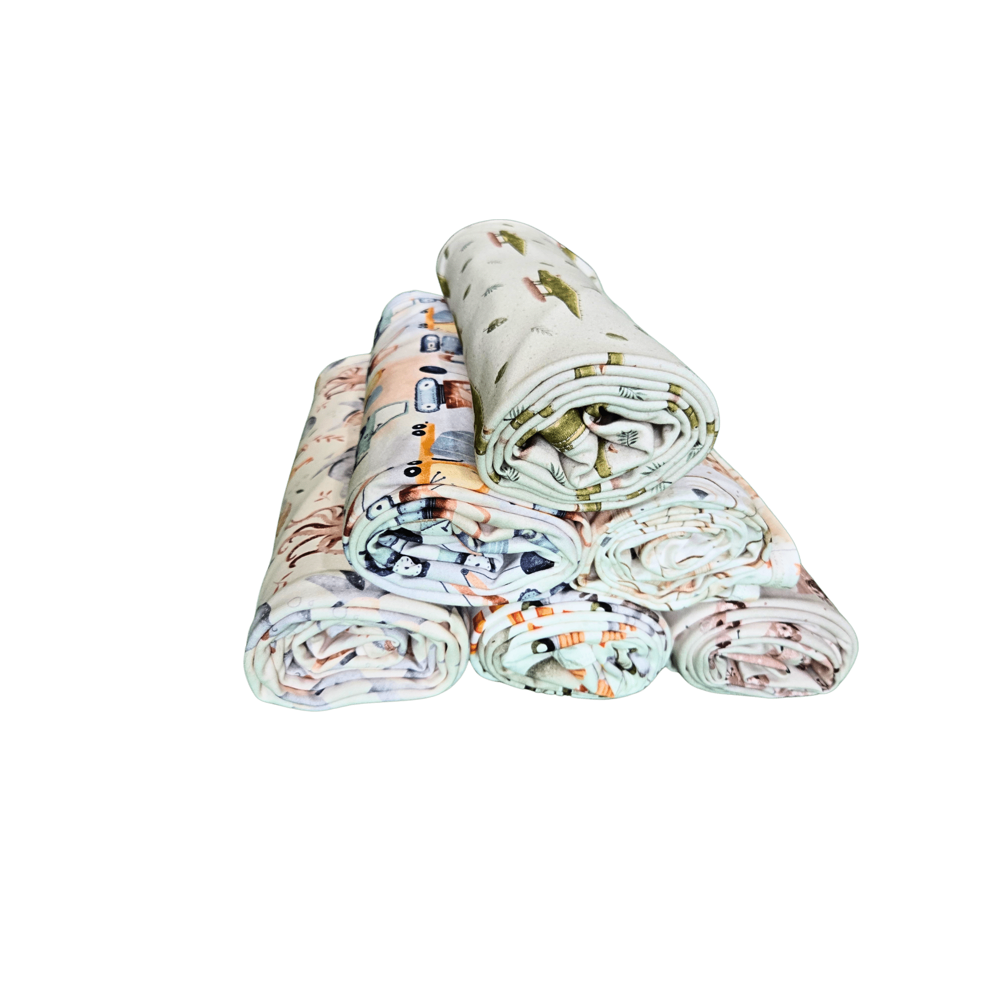Folded Oh My Dear organic muslin swaddles stacked with other baby blankets