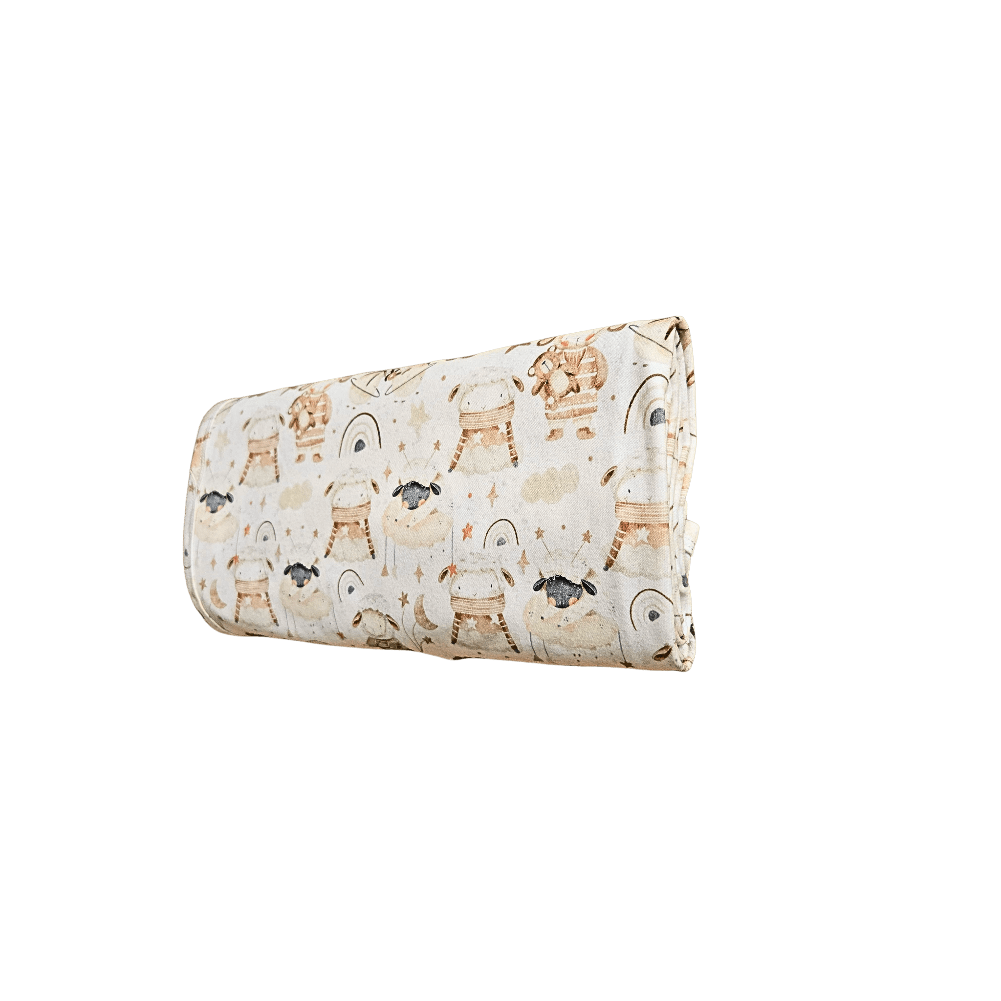 Flat lay of Little Sheep organic cotton baby blanket 127cm brand Duper DuDu design by a NICU nurse