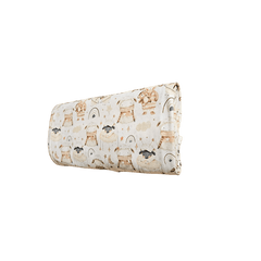 Flat lay of Little Sheep organic cotton baby blanket 127cm brand Duper DuDu design by a NICU nurse
