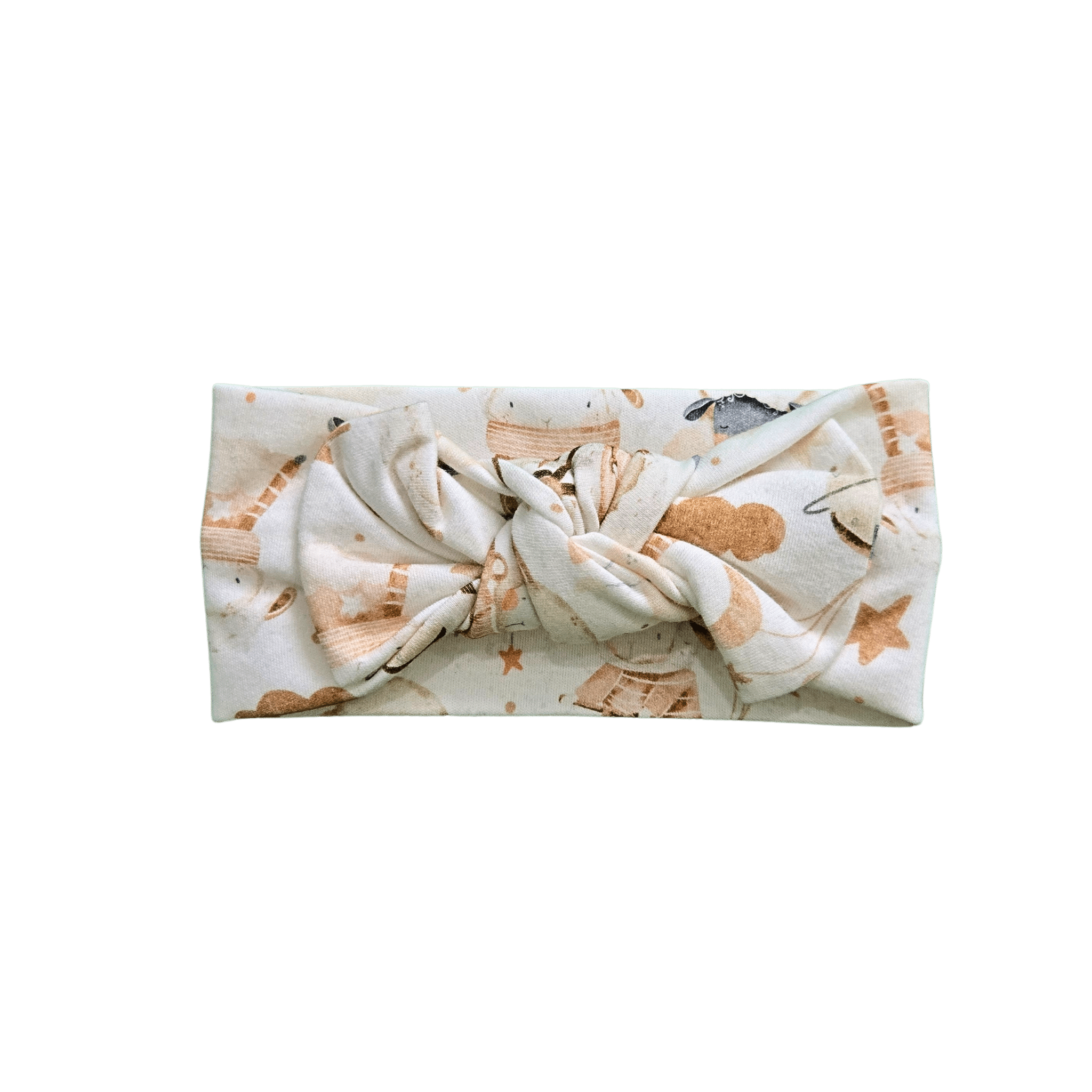Little Sheep organic cotton baby headband with neutral sheep print brand Duper DuDu design by a NICU nurse