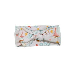 Pink organic cotton baby bow with fairy and castle print brand Duper DuDu design by a NICU nurse