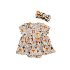 Organic cotton baby headband with safari animal print featuring bears and foxes set