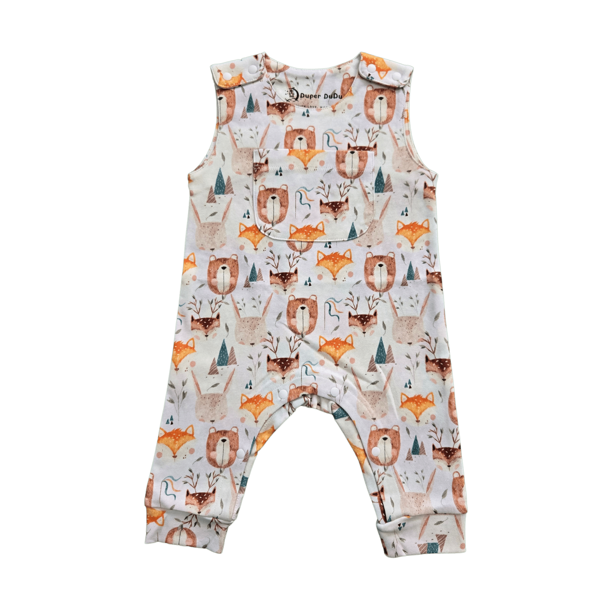 Wild Team organic sleeveless romper with front pocket flat lay brand Duper DuDu design by a NICU nurse